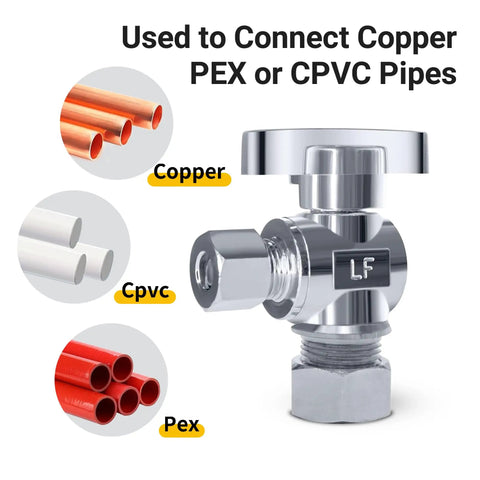 10 Pack Brass Chrome Angle Stop Valves One Half Inch Nom Compression To Three Eighth Inch Compression Five Eighth Inch OD To Three Eighth Inch OD