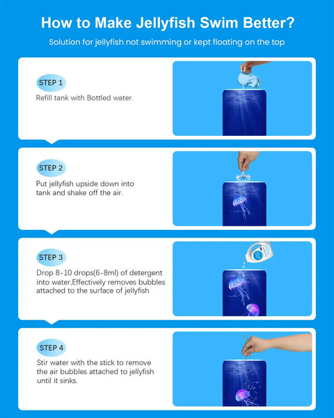 Instructions on making jellyfish swim better in a Jellyfish Lamp With 7 Color Changing LEDs Realistic Floating Tank Aquarium Night Light.