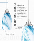 Handcrafted Glass Pendant Light Fixtures With Oval Art Shade And Adjustable Cord Hanging Light For Dining Room Kitchen Hallway And Foyer Blue Marble Color Brushed Nickel Accents Three Pack