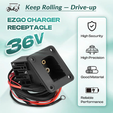 36V Charger Receptacle For Ezgo Txt Medalist Electric Golf Carts Powerwise Style Direct Charging Adapter close-up view with wiring.