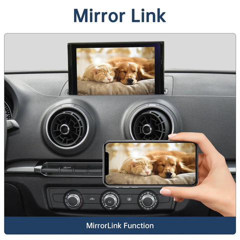 Wireless CarPlay And Android Auto Retrofit Kit For Audi A3 S3 2013 2018 showing mirror link function with phone and car screen