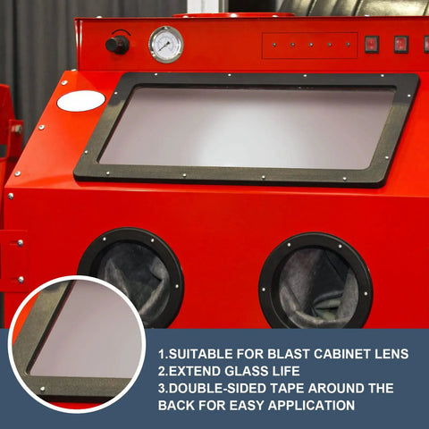 Six Pack Abrasive Blasting Cabinet Lens Covers With Durable Polyester Film Inner Lens Protectors Adhesive Sandblast Film Replacement Fits Standard Sandblast Cabinets 23 By 11 Inches shown on red blast cabinet