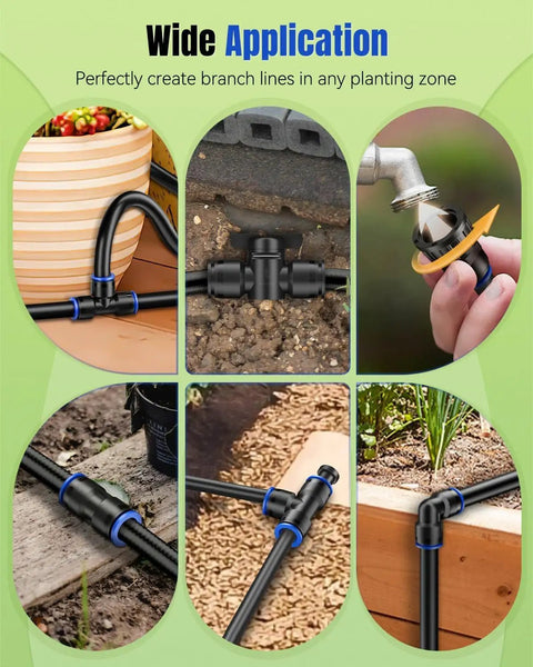 20 Piece Quick Connect Drip Irrigation Fittings Kit For 1/2 Inch Tubing with tees and couplings installed