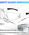 Top Shelf Tinted Safety Glasses Bulk Pack Includes 50 Pieces For Men And Women With Ansi Z87.1 Certification showing dimensions and features.