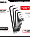 9-piece Torx L-key wrench set with textured finish, chrome finish, and high visibility for fast selection.