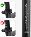 Close-up of marked Beefy Aluminum Mountain Bike Seat Post With Multi Diameter Fit 25.4 27.2 28.6 30.4 30.9 31.6 Diameter Options And 400mm Length.
