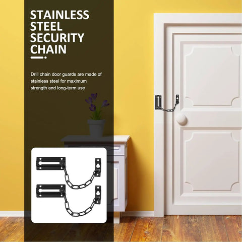 Heavy Duty Metal Door Chain Locks Kit With Six Screws For Inside And Front Doors installed on white door