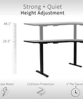 VIVO Corner Standing Desk In Dark Walnut L Shaped Electric Height Adjustable Workstation with height adjustment features.