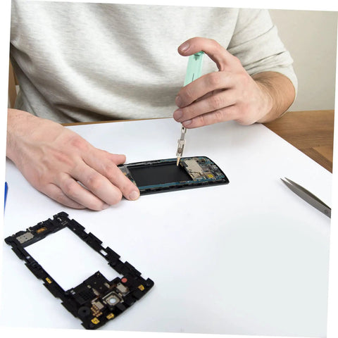 Person using Portable Gas Soldering Iron Kit For Electronics Repair And Vehicle Fixes Cordless Welding Torch with smartphone circuitry