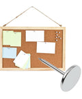 Heavy Duty Flat Head Upholstery Tacks For Furniture Repair And Craft Rooms Packs Two Hundred Silver Iron Thumb Pins on a corkboard.