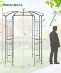 Epic French Style Birdcage Gazebo Trellis dimensions with human silhouette for scale, showing 112" height and 78" width.