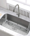 Stainless Steel Kitchen Sink Grid And Protector For Single Bowl 27 3 Eighths By 15 3 Eighths Inches Bottom Grid With Center Drain Hole Top Notch Heavy Duty Sink Protector Anti Scratch Easy Clean Keeps Your Sink Tidy And Protected installed in a modern kitchen setting