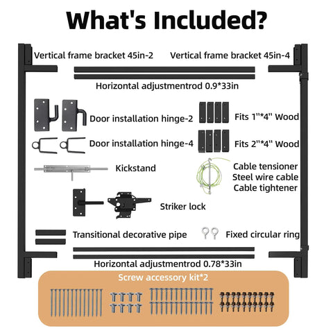 Heavy Duty Adjustable Fence Gate Kit For Wood Fences 36 To 72 Inches DIY Gate Kit Using 1x4 And 2x4 Lumber Complete 2 Pack For Building Sturdy 4 To 5 Foot Backyard Gates With Anti Sagging Diagonal Cable System Rust Resistant