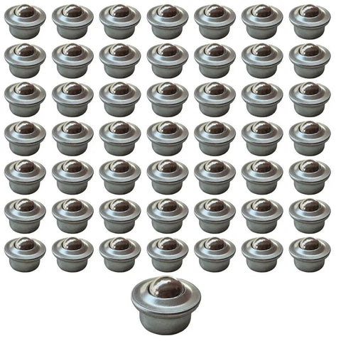 50 Pack 5/8 Inch Ball Transfer Bearings Set For Industrial Conveyors Carbon Steel Ball Transfer Units Displayed In Rows