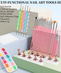 25 Piece Nail Art Tools Set With Brushes Stand Dotting Tools Striping Pens Jelly Glue Tweezers Sequins Gel Polish Glitter