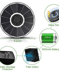 Glass Panel Solar Fountain Pump With 2000mAh Battery Backup It Really Rocks On Cloudy Days 3.5W High Conversion Solar Pump For Bird Bath Garden Or Pond 7 Nozzle Spray Patterns White, featuring 6.3 inch glass panel and battery.