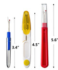 Seam Ripper And Thread Snips Kit For Sewing, Four Rippers Two Big Two Small Plus Snips, displaying 3.4", 4.5", and 5.6" tools.
