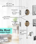 Diagram showing installation dimensions for Keypad Deadbolt Electronic Keyless Door Lock Set With Exterior Handle Auto Lock.