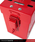 Red Lockout Tagout Group Box For OSHA Compliant LOTO Procedures, Heavy Duty 18 Gauge Steel lock box top view, durable powder-coated