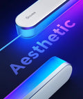 Straight Up Versatile Smart Wall Sconces Featuring Hella Bright RGBICW Led Bulbs Totally Customizable 16 Million Colors And Game Changing Matter App Control low-profile design with vibrant blue and purple lighting.
