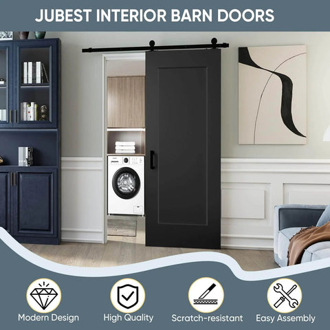 36x84 Inch White Primed Sliding Barn Door With 6 Ft Hardware Kit And Handle, One-Panel Solid Core Composite Interior Door Slab