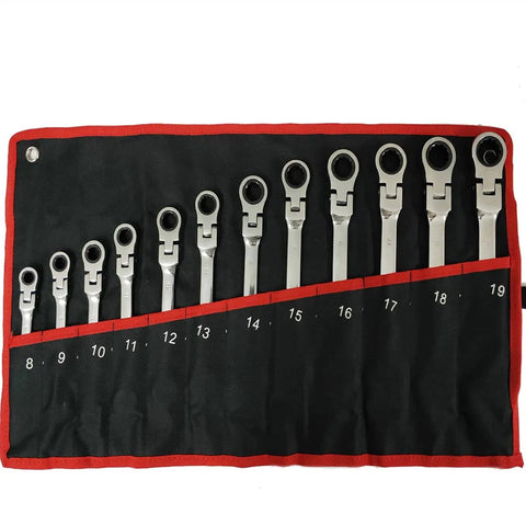 12 Piece Ratchet Spanner Set For Cars And DIY Beefed Up Multitool Wrench Kit with Easy Grip Rust Resistant Chrome Finish in tool roll