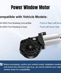 Power Window Lift Motor For Ford Mustang Driver Side Left Front Or Rear 1994 To 2004 Convertible And Coupe Direct Fit Replacement With Interchange 742 268 Ensures Smooth Quiet Operation And Easy Installation shown against a white background.