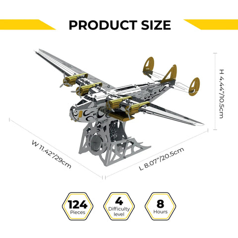 Size dimensions of Splashing Dreamer 3D Metal Airplane Model Kit With Wind-Up Moving Mechanism, Stainless Steel DIY Construction Set.