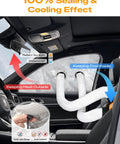 Portable Car Window Air Conditioner Kit with Magnetic Seal and Rainproof Drawstring installed in car window, venting air