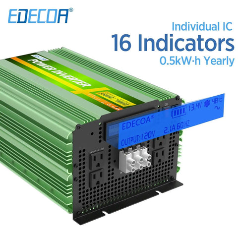 3500W Pure Sine Wave Inverter 12V DC To 120V AC Power Converter with LCD remote and AC terminal block, green casing