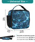 Glowing Blue Lightning Bolts Insulated Lunch Bag For Kids And Adults With Dope Shoulder Straps For Office Travel School Keeps Food Fresh Spacious Main Compartment And Two Side Pockets Durable Polyester Cooler Tote, 11.2in x 9.8in