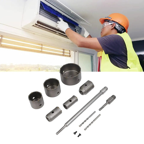 Heavy Duty Concrete Hole Saw Set With Special Shank For Super Fast Cement Brick Wall Water Pipe Drilling And High Wear Carbide Teeth That Last Forever Without Burning, masonry core bits