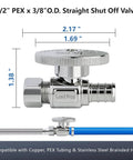 Built Tough Heavy Duty Chrome Plated Brass Straight Stop Valve One Half Inch PEX To Three Eighths Inch Compression Details