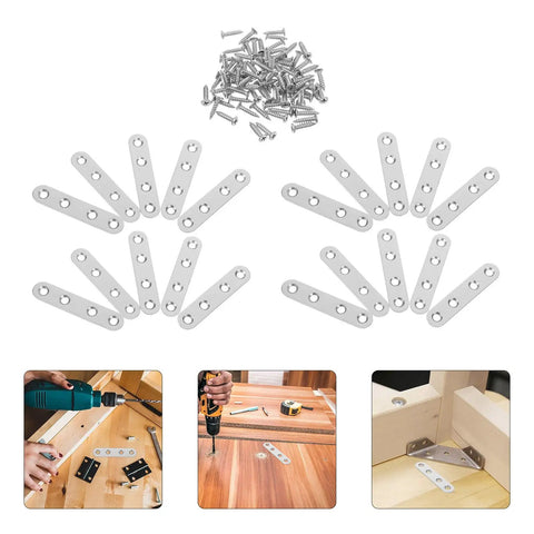 Heavy Duty Stainless Steel Shelf Brackets Set With Four Hole Flat Brackets And 120 Screws, Flat Metal Brace Connectors for Wood and Metal
