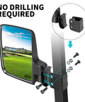 Universal Golf Cart Side Mirrors No Drilling Needed, 180 Degree Folding Rear View attached to square tube with screws shown