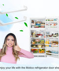 Three Pack Refrigerator Door Shelf Replacement Kit Includes 240534701 And 240534901 Rails displayed with stocked fridge and smiling model.