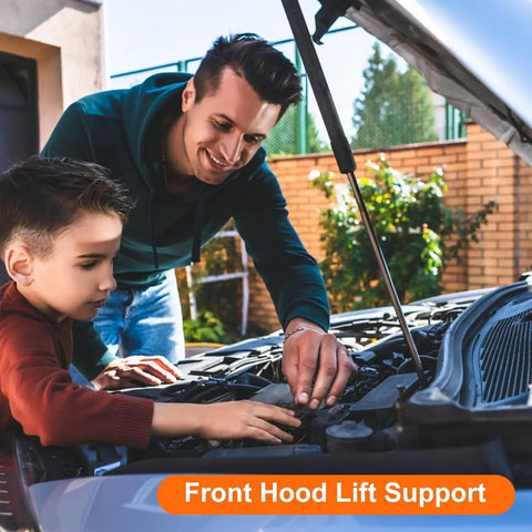 Father and son using Hood Strut Lift Support For Dodge Ram 1500 2500 3500 2009 2010 2011 2020 Pack Of 2 on truck