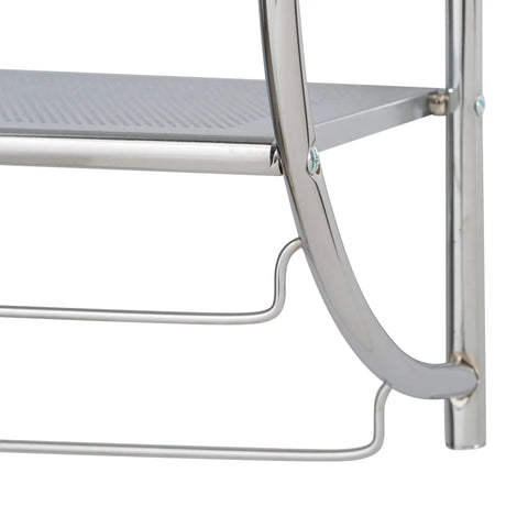 Close-up of chrome finish corner detail on Wall Mounted Two Tier Bathroom Shelf with Two Towel Bars, showing metal construction.