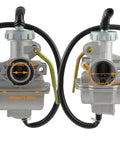 Front and back view of Carburetor Kit For 50cc To 125cc 4 Stroke ATVs Quads Go Karts with clear size measurements