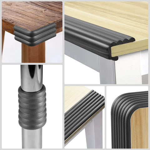 Tot Safe Edge Corner Protectors 16 Foot Ultra Plush Foam Bumpers on sharp tables and desk edges in black color.