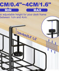 Under Desk Cable Management Tray 31.5 Inch No Drill Heavy Duty Steel Wire Organizer Clamp Mount Adjustable Metal Tray Black 2 Pack.