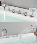 5 Hole Deck Mount Tub Faucet Chrome With Hand Shower Brass Roman Tub Filler Set 3 Handle High Flow Bathtub Faucet With Sprayer