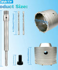 Heavy Duty 3 Inch Concrete Hole Saw Kit With 75mm Tungsten Steel Core Bit components and measurements