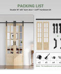 Preassembled Double 30x84 Inch Clear Glass French Interior Door With 5.5Ft Barn Door Hardware Kit Included, Spruce Wood Support
