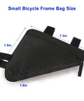 Small black Premium Triangle Bike Frame Bag For Mountain And Road Bikes Lightweight Waterproof Pouch with dimensions shown