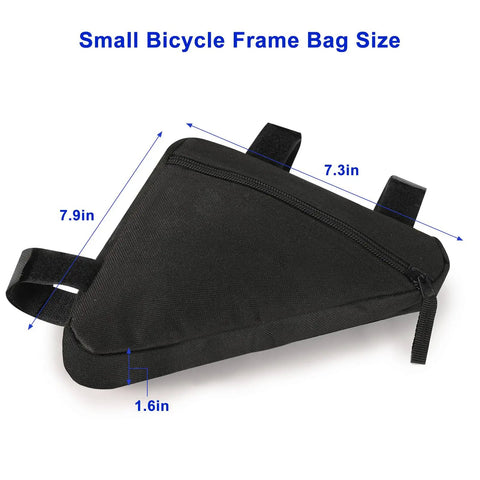 Small black Premium Triangle Bike Frame Bag For Mountain And Road Bikes Lightweight Waterproof Pouch with dimensions shown