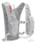 Go-To Hydration Vest Backpack For Runners And Cyclists, ultra lightweight gray vest with 3D mesh, adjustable straps side view