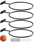 Heavy Duty 4 Pack Wall Mount Ball Rack Set Universal Metal Storage Holder For Basketball Football Volleyball Soccer Space Saving Black Racks Rust Resistant Holds Up To 30 Lbs Each Easy Mounting Screws Included