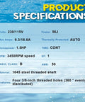 Beefed-Up 1.5 HP Pool Pump Motor 56J Frame 115 230V 3450 RPM Single Speed Direct Replacement specs on water background