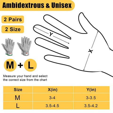 Sizing chart for 2 Pairs Cut Resistant Gloves Level 5 EN388 Food Grade Safety Gear For Cooking Meat Oyster Shucking Mandoline Chefs